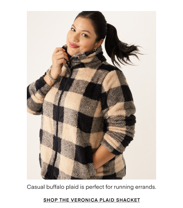 Casual buffalo plaid is perfect for running errands. 