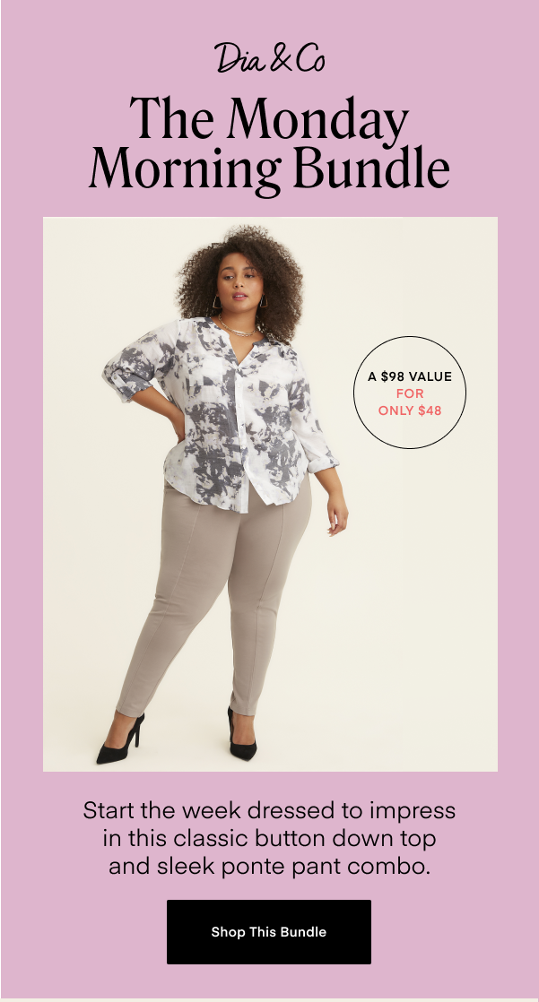 Start the week dressed to impress in this classic button down top and sleek ponte pant combo.